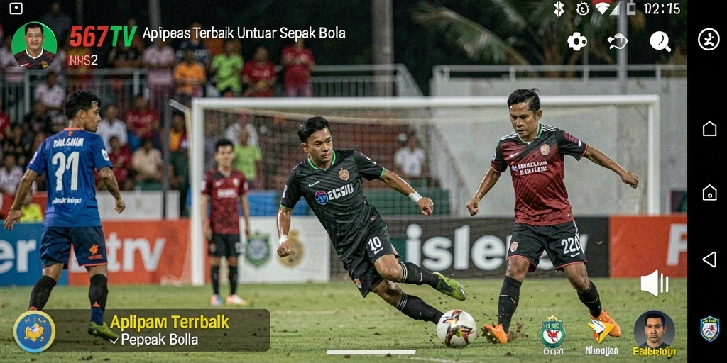 Screenshot gameplay 567TV menampilkan siaran langsung pertandingan sepak bola.