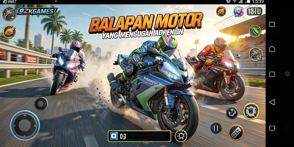 Gameplay seru dalam balapan motor di 9ZKGAMES.