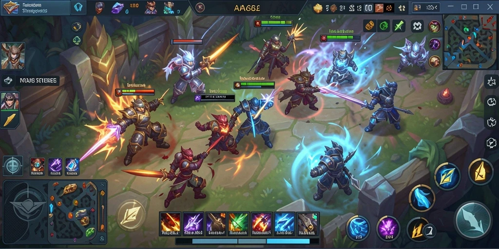Tangkapan layar menunjukkan aksi tempur seru dalam game MOBA.