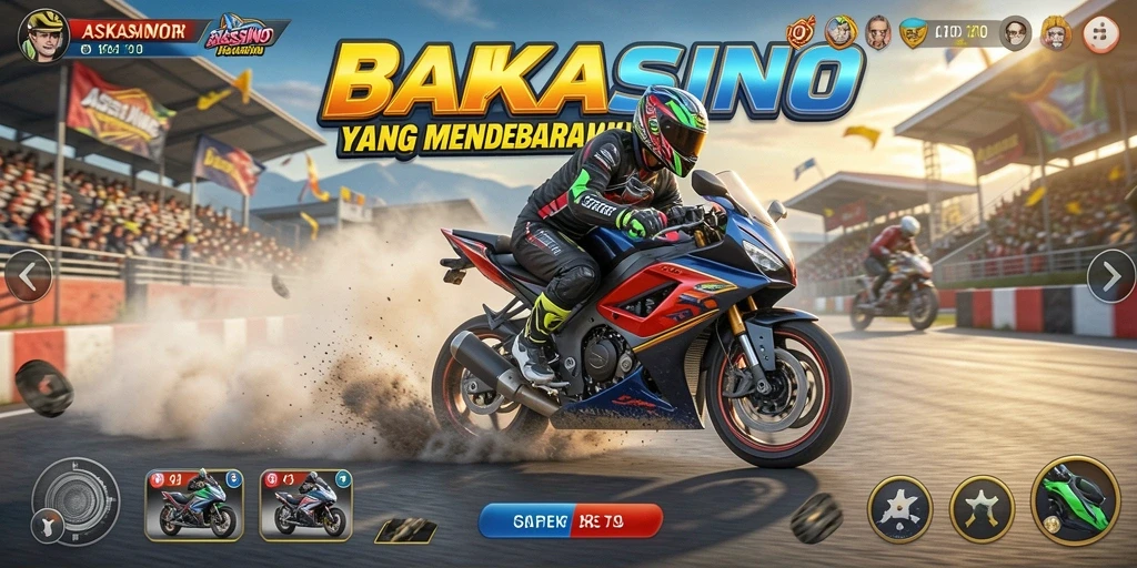 Tampilan gameplay mendebarkan di ASKASINO dengan sepeda motor yang melaju kencang.