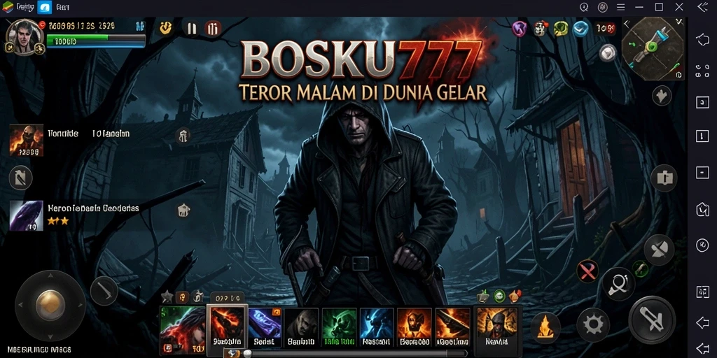 Tampilan gameplay BOSKU777 dengan suasana mencekam dan efek suara menyeramkan.