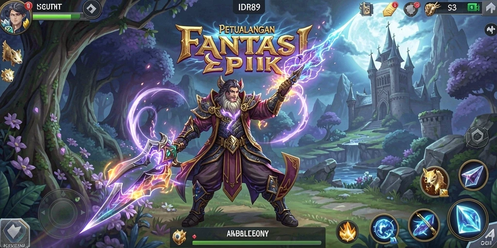 Tampilan gameplay seru dengan lingkungan RPG yang kaya dan interaktif.