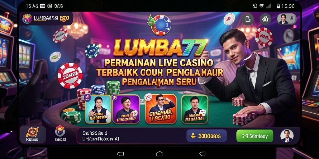 Gameplay LUMBA77 menunjukkan dealer langsung dan suasana kasino yang nyata.