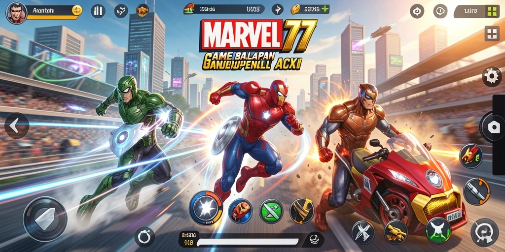 Tampilan gameplay seru dalam balapan di MARVEL77 yang menegangkan.