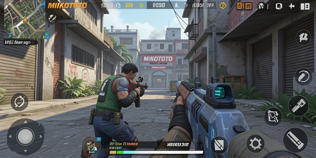 Gameplay MIKOTOTO yang menegangkan dengan aksi tembak-menembak.