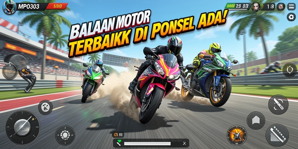 Tampilan gameplay <strong>MPO303</strong> yang mendebarkan saat balapan motor.