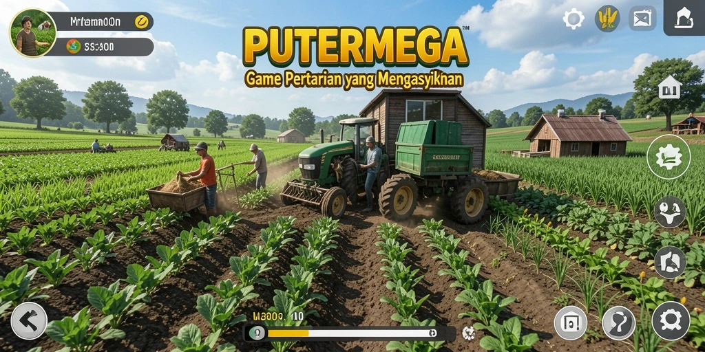 Tampilan gameplay PUTERMEGA yang menawan di ladang pertanian.