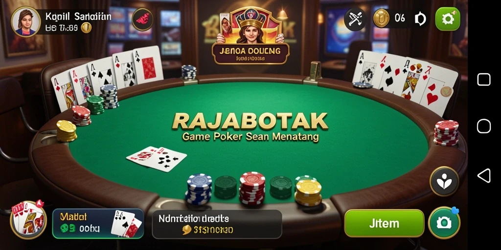 Tampilan gameplay seru RAJABOTAK yang menampilkan aksi Poker.